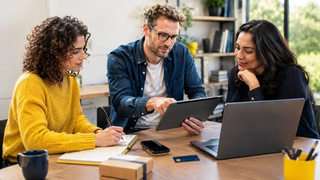 Auteurs en digitale experts bespreken ideeën over e-commerce en online winkelen